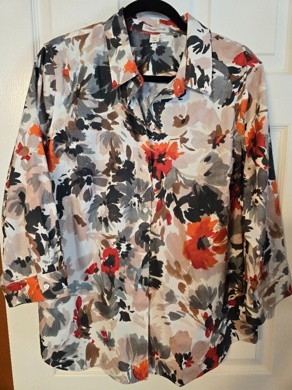 Coldwater Creek Orange & Gray Floral No Iron Shirt - NWOT